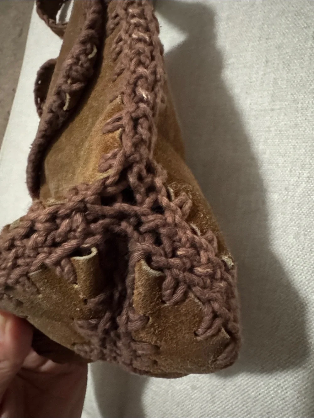 Gorgeous Vintage Suede Bag-Shoulder Carry-Brown-Whip Stitch Detail-Flap Closure